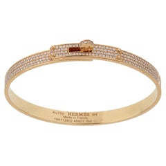 Hermes Kelly 18K Rose Gold Full Pave Diamond Bangle Bracelet Size SH