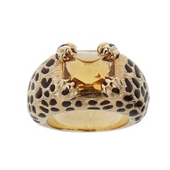 Dior Leopard 18k Yellow Gold Citrine Enamel Cocktail Ring Sz 5 1/4
