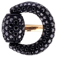 Gucci Black Diamond Horsebit Rose Gold Ring