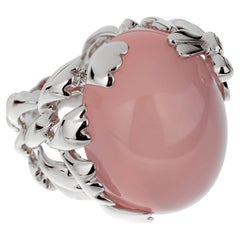 Dior Pink Quartz Diamond 18k White Gold Cocktail Ring Sz 6
