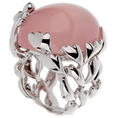 Dior Pink Quartz Diamond 18k White Gold Cocktail Ring Sz 6