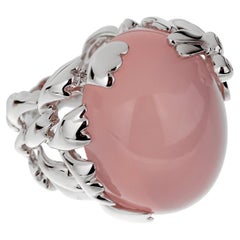 Dior Pink Quartz Diamond 18k White Gold Cocktail Ring Sz 6