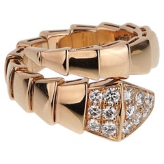 Bvlgari Serpenti Viper Ring 18K Rose Gold Pave Diamond Sz M