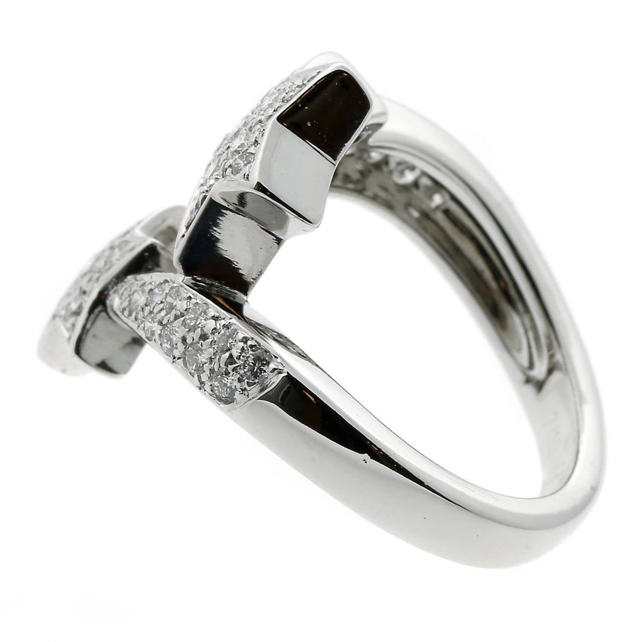An astounding 39 Diamonds provide a dazzling degree of dynamism and brilliance to this 18k White Gold Ring by Chanel, forming the basis of two shooting stars which pass each other by at opposing ends of the Ring. For the dreamer who looks up at the
