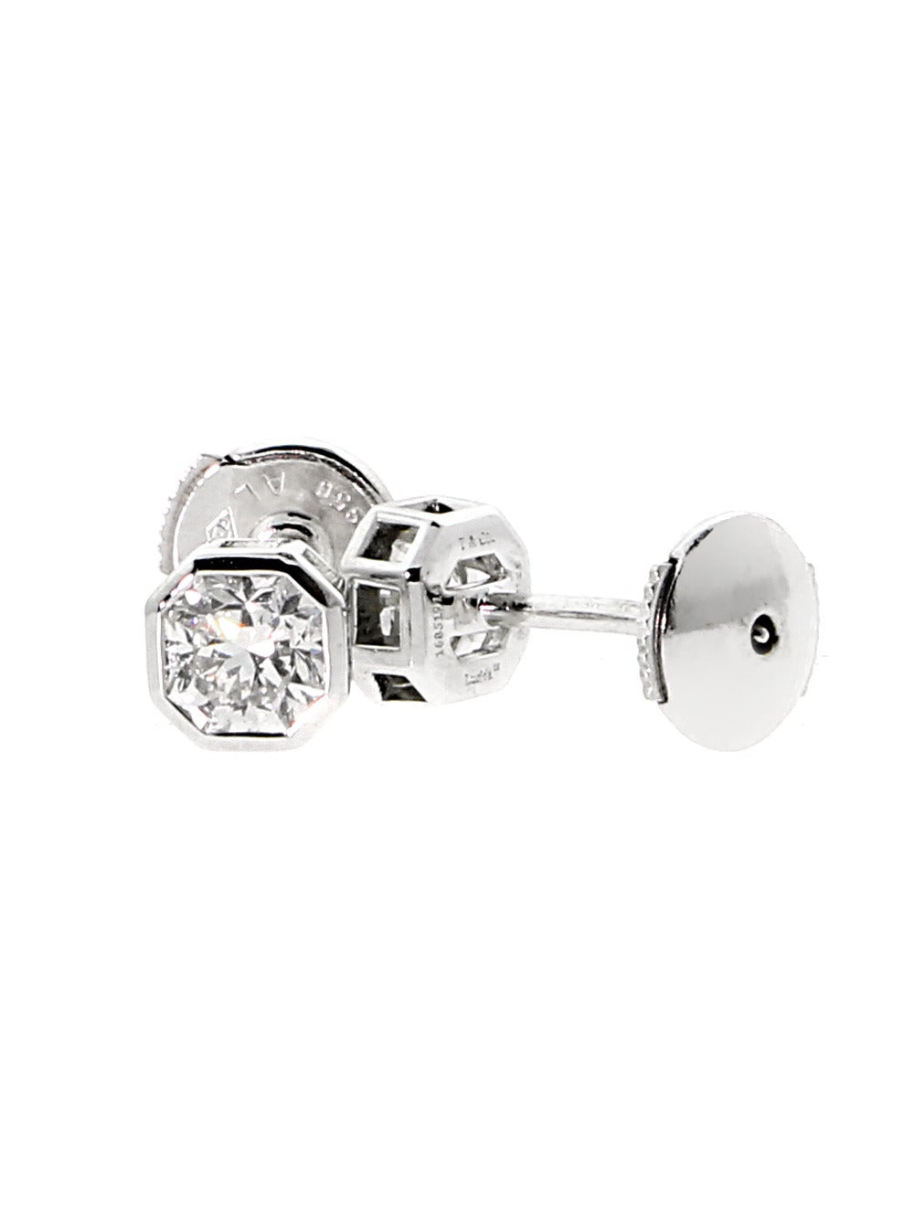 A magnificent pair of diamond stud earrings by Tiffany & Co., featuring a .55ct Vvs2 G and a .56 Vvs2 G Square Cut Corner Diamond. Part of the Lucida collection, these earrings are a timeless addition to any wardrobe.