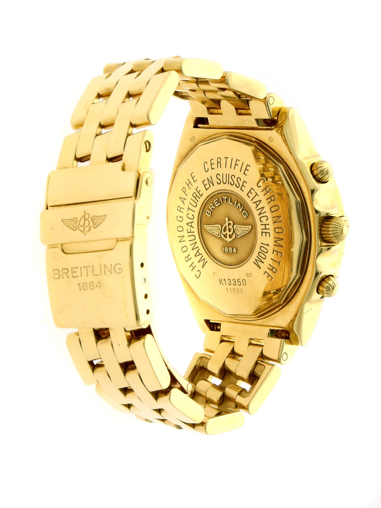 A bold authentic Breitling Chronomat watch in 18k yellow gold.

Case Size: 40mm 

Inventory ID: 0000312