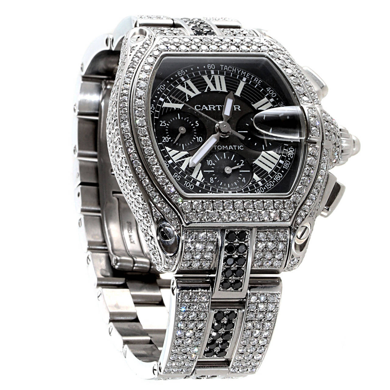 Cartier Stainless Steel Diamond Roadster Chronograph Wristwatch