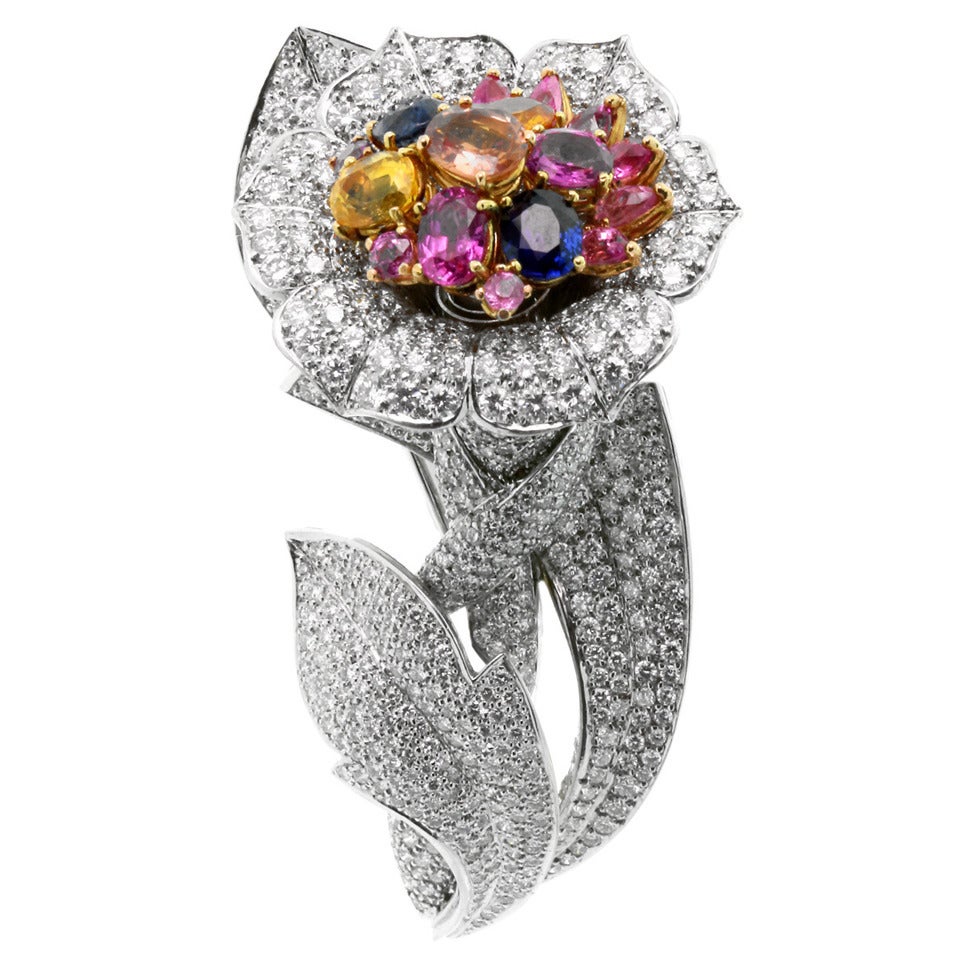 Magnificent Diamond Gold Floral Design Brooch