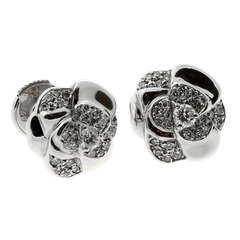 Chanel Camellia Diamond Stud Earrings in White Gold