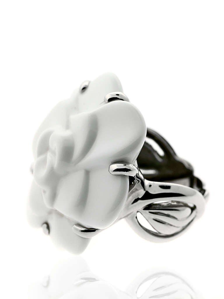 Chanel Camellia White Agate Ring in White Gold at 1stdibs