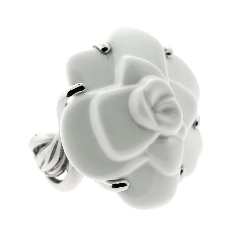 Chanel Camellia White Agate Ring in White Gold