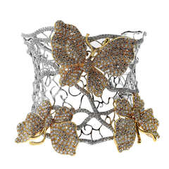 Magnificent 23 Carats of Diamonds Butterfly  White and Yellow Gold Cuff Bangle