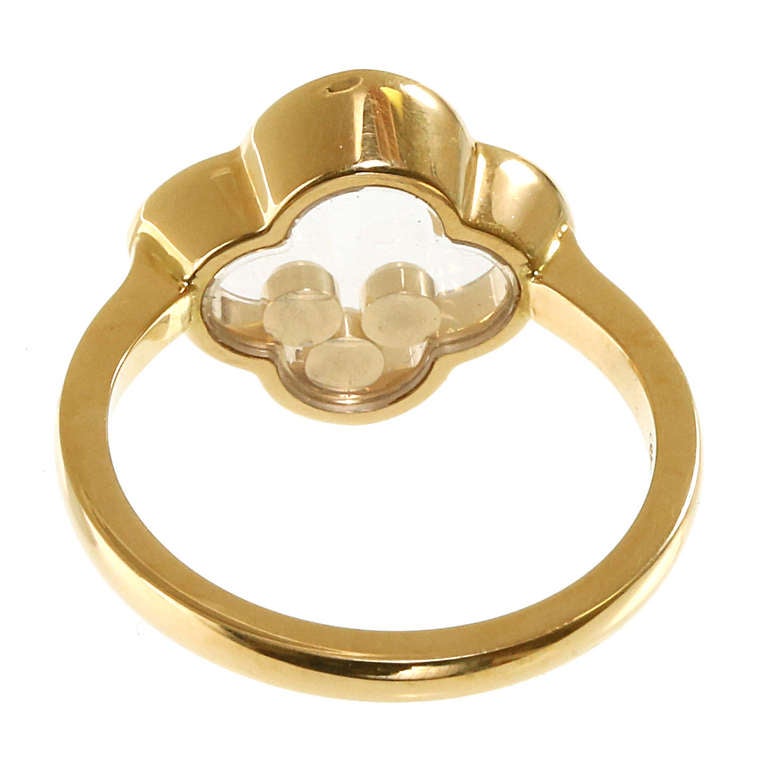 Chopard Quatrefoil Happy Diamond Ring in Yellow Gold In New Condition In Feasterville, PA