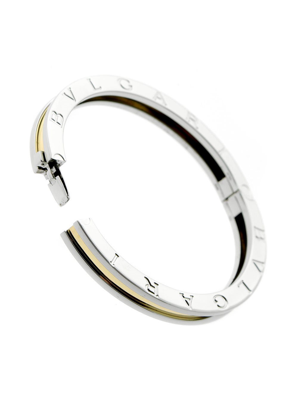 Bulgari Bzero1 Stainless Steel & Gold Bangle In New Condition In Feasterville, PA