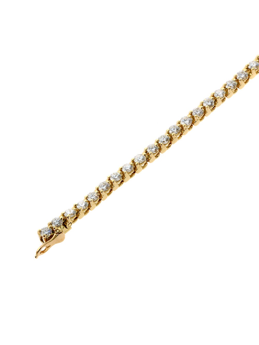 A fabulous addition to any wardrobe, this magnificent authentic Cartier tennis bracelet is the perfect piece for everyday wear set with the finest Cartier round brilliant cut diamonds weighing a total of 3ct appx set in 18k yellow gold.

Length: 6
