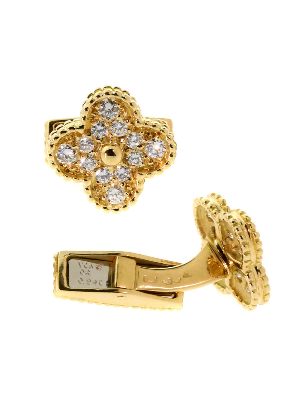 Van Cleef & Arpels Diamond Gold Alhambra Cufflinks In New Condition In Feasterville, PA