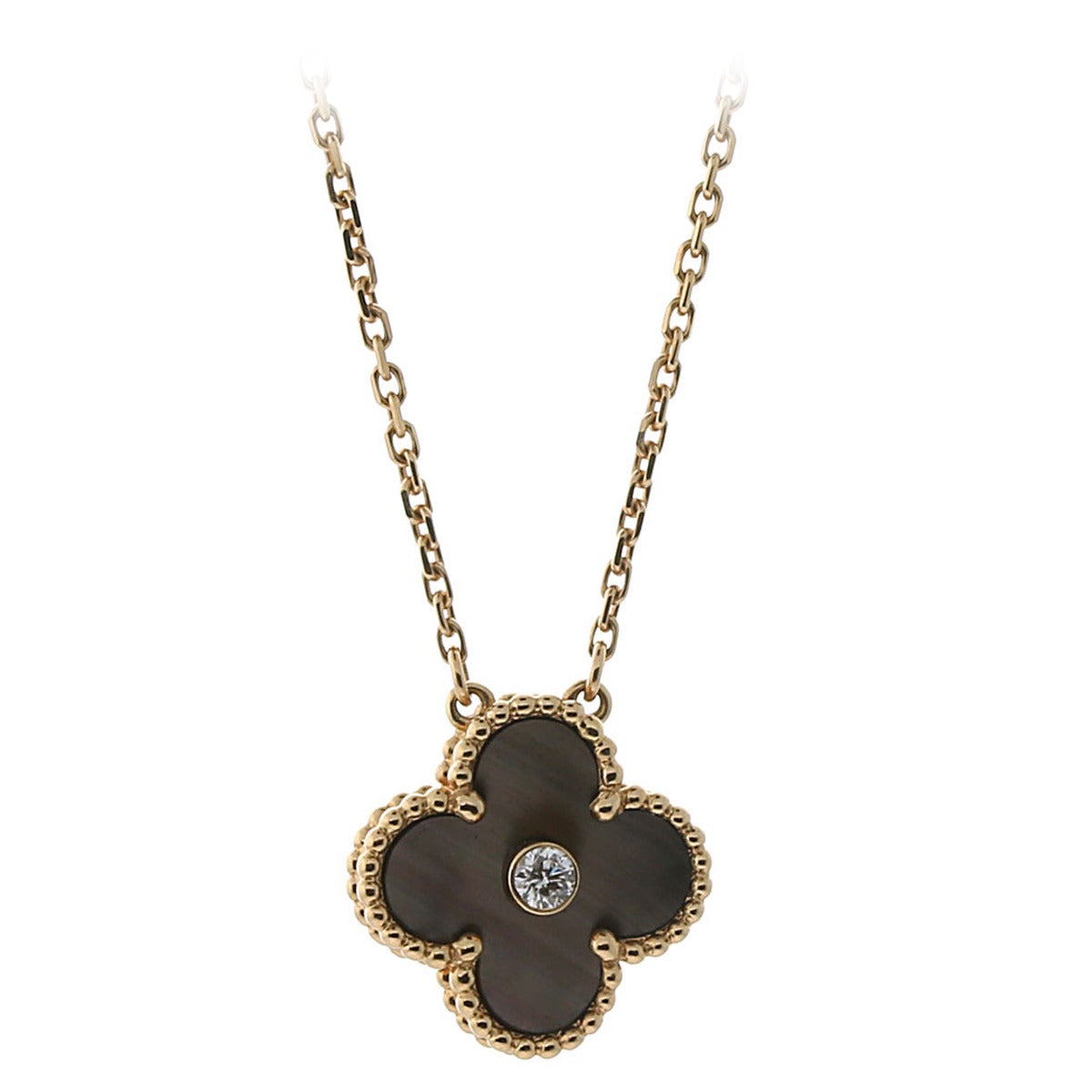 Van Cleef & Arpels Black Mother of Pearl Diamond Gold Alhambra Necklace