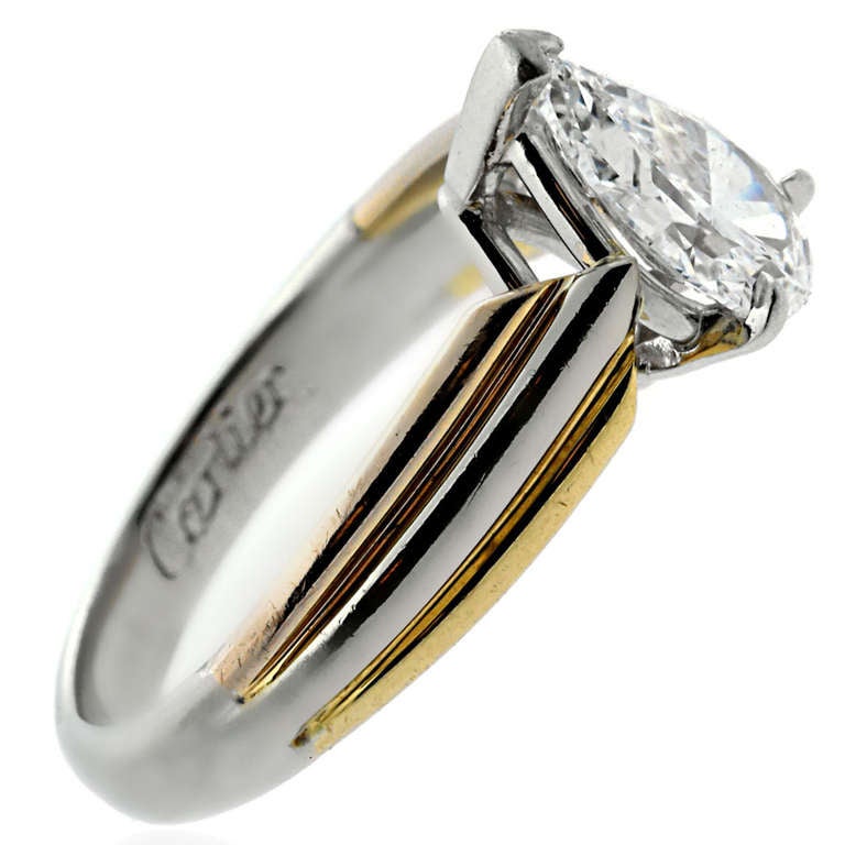 Cartier Trinity Diamond Engagement Ring in Platinum & Gold

Made of 18K Yellow, Rose Gold and Platinum
Collection: Trinity
Hallmarks: Cartier, 950, .90ct, Unique serial number
Weight: 16.4 Grams
Stones: Diamonds
Diamonds: 1 Vs1 G Color Pear