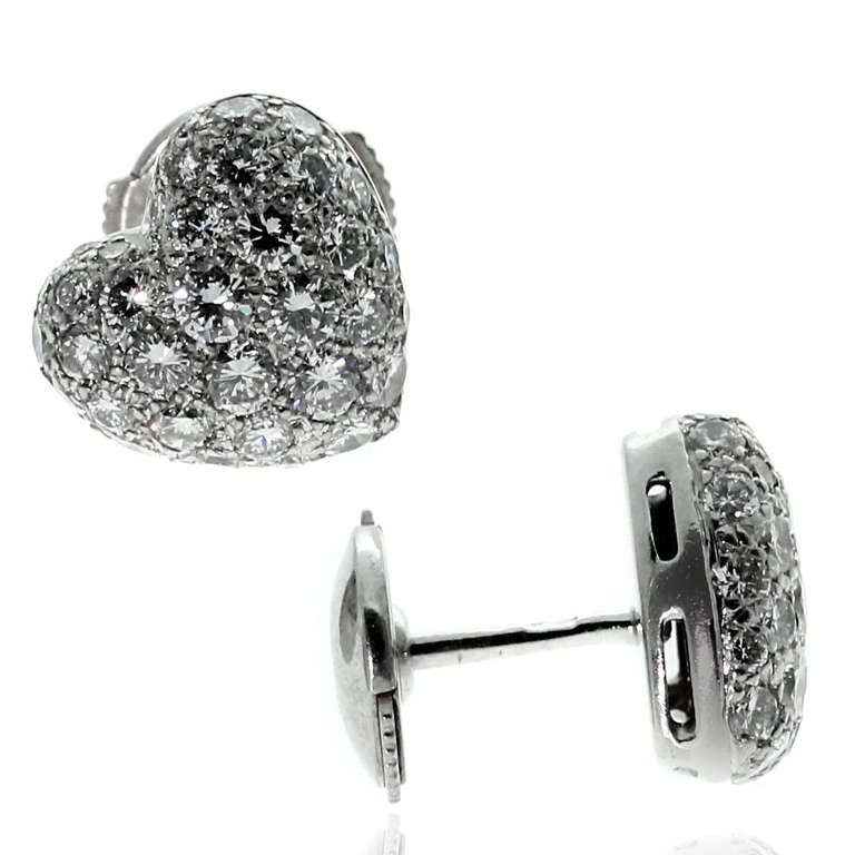 Cartier Puffed Heart Diamond Stud Earrings in White Gold