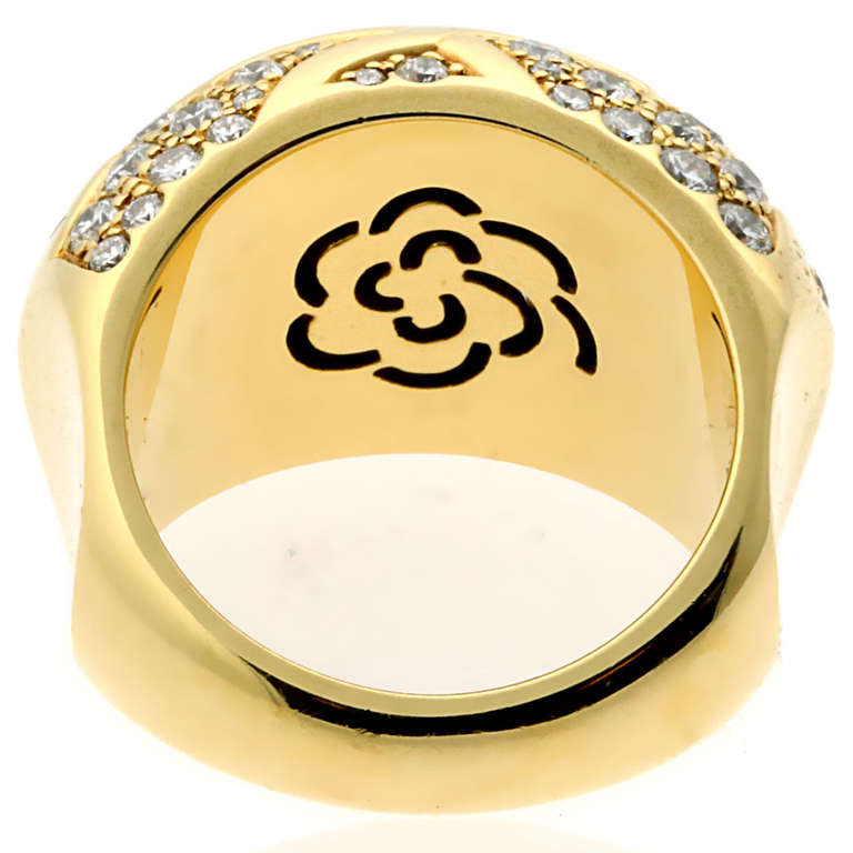 Chanel Camelia Diamond Gold Ring In New Condition For Sale In Feasterville, PA