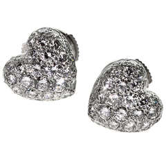 Cartier Puffed Heart Diamond Stud Earrings in White Gold