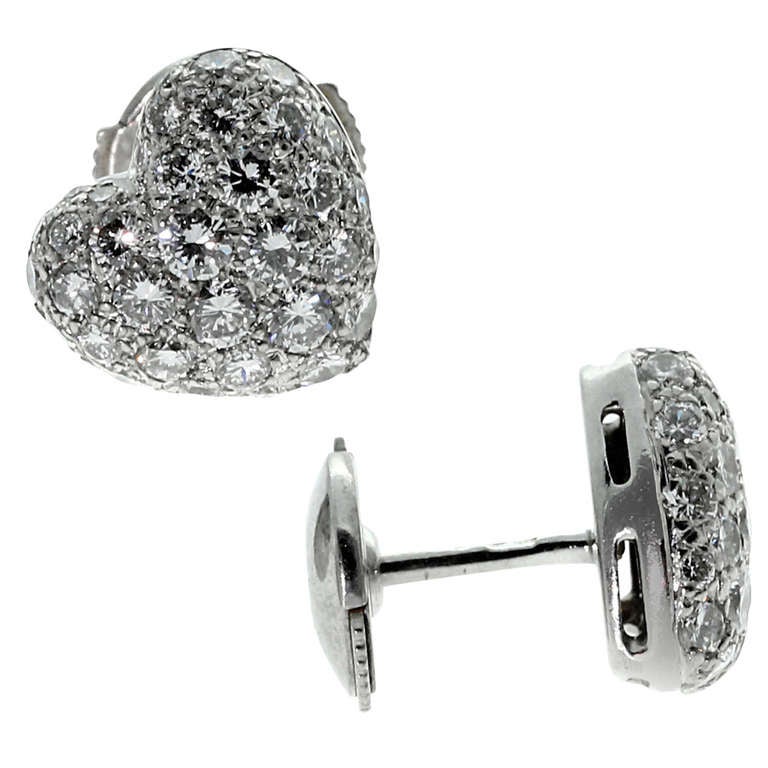 Cartier Pave Diamond Gold Puffed Heart Earrings