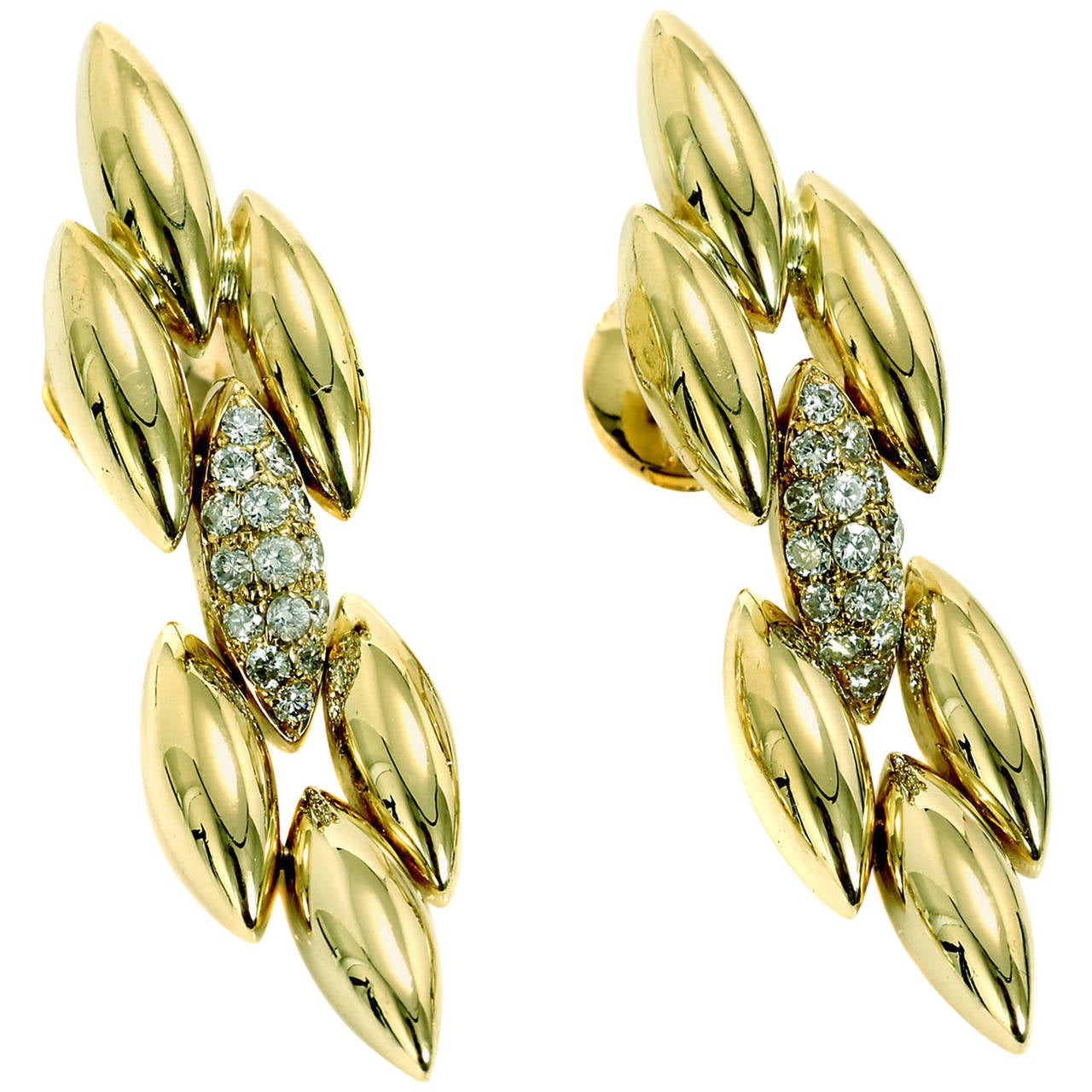 Cartier Gentiane Diamond Gold Dangle Earrings For Sale at 1stdibs