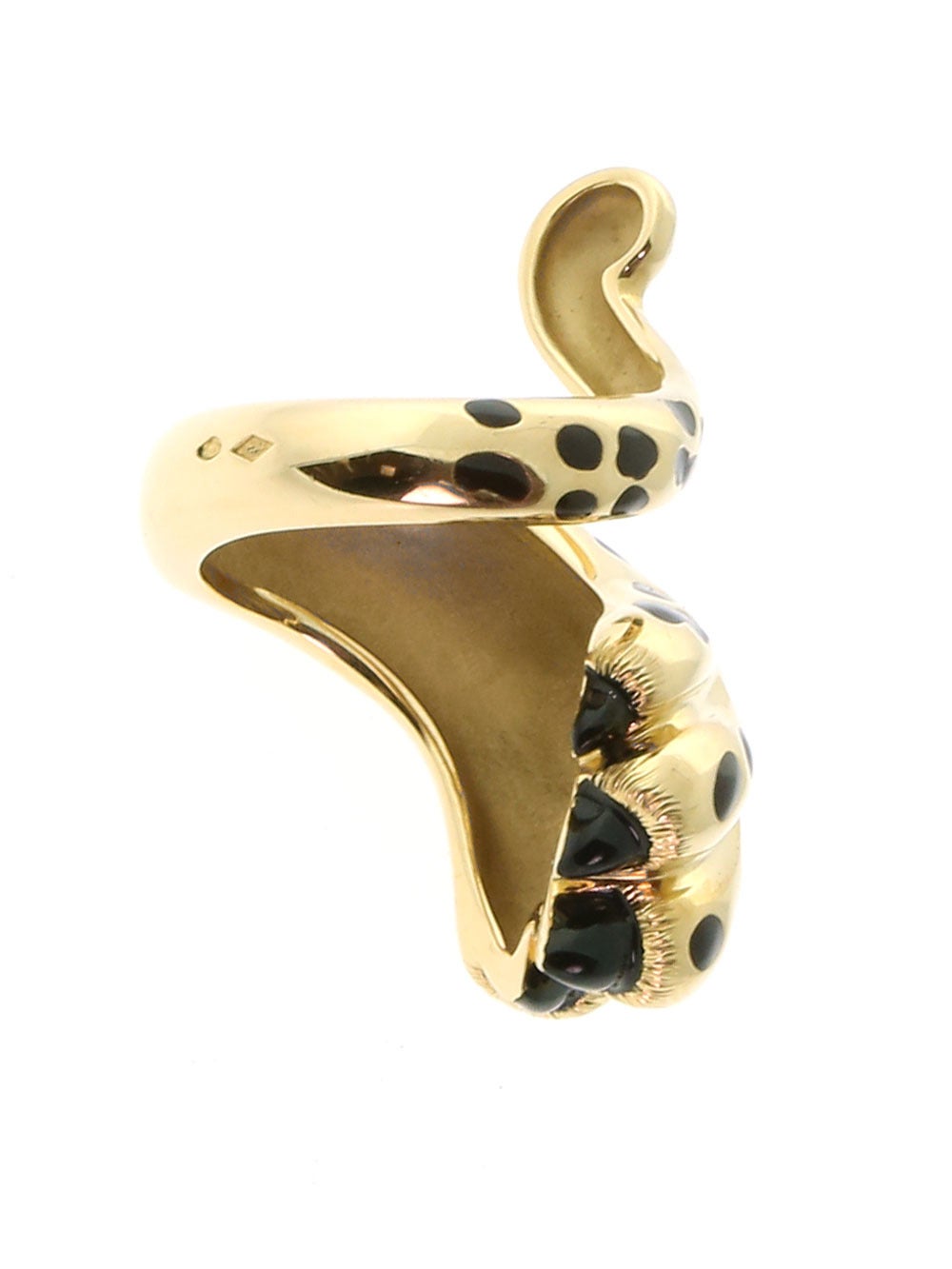 Fabriquée en or et dotée d'une queue de panthère qui s'enroule de façon séduisante autour de votre doigt:: la bague Dior Mitza Panthère est destinée à ceux qui recherchent continuellement l'originalité dans le monde des bijoux. La patte de la