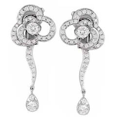 Chanel Camellia Diamond Gold Dangle Earrings