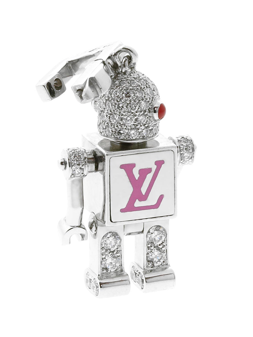Louis Vuitton Space Man Sapphire Diamond Gold Charm Pendant For Sale at 1stdibs