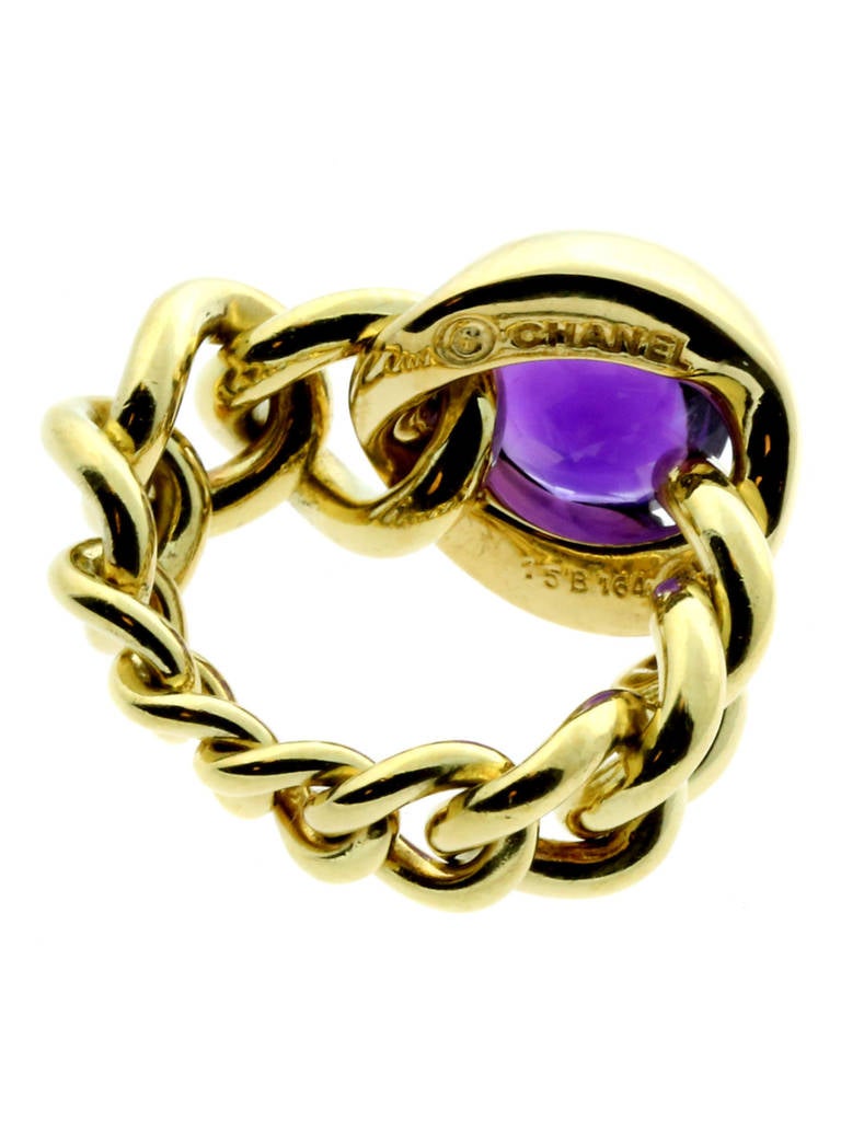 Chanel Cabochon Amethyst Gold Ring In New Condition In Feasterville, PA