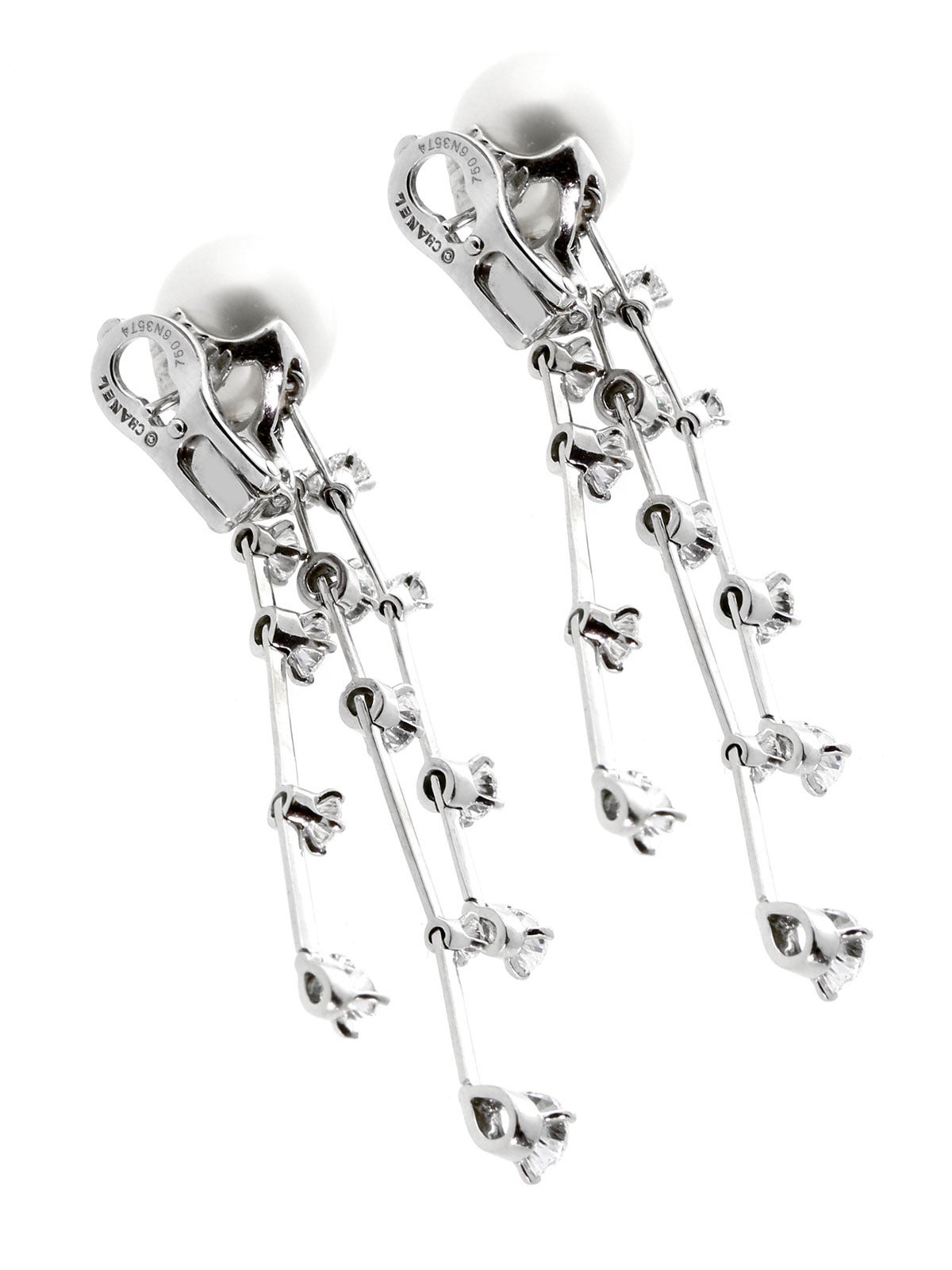 Chic Chanel Perlen-Diamant-Ohrringe aus Weißgold