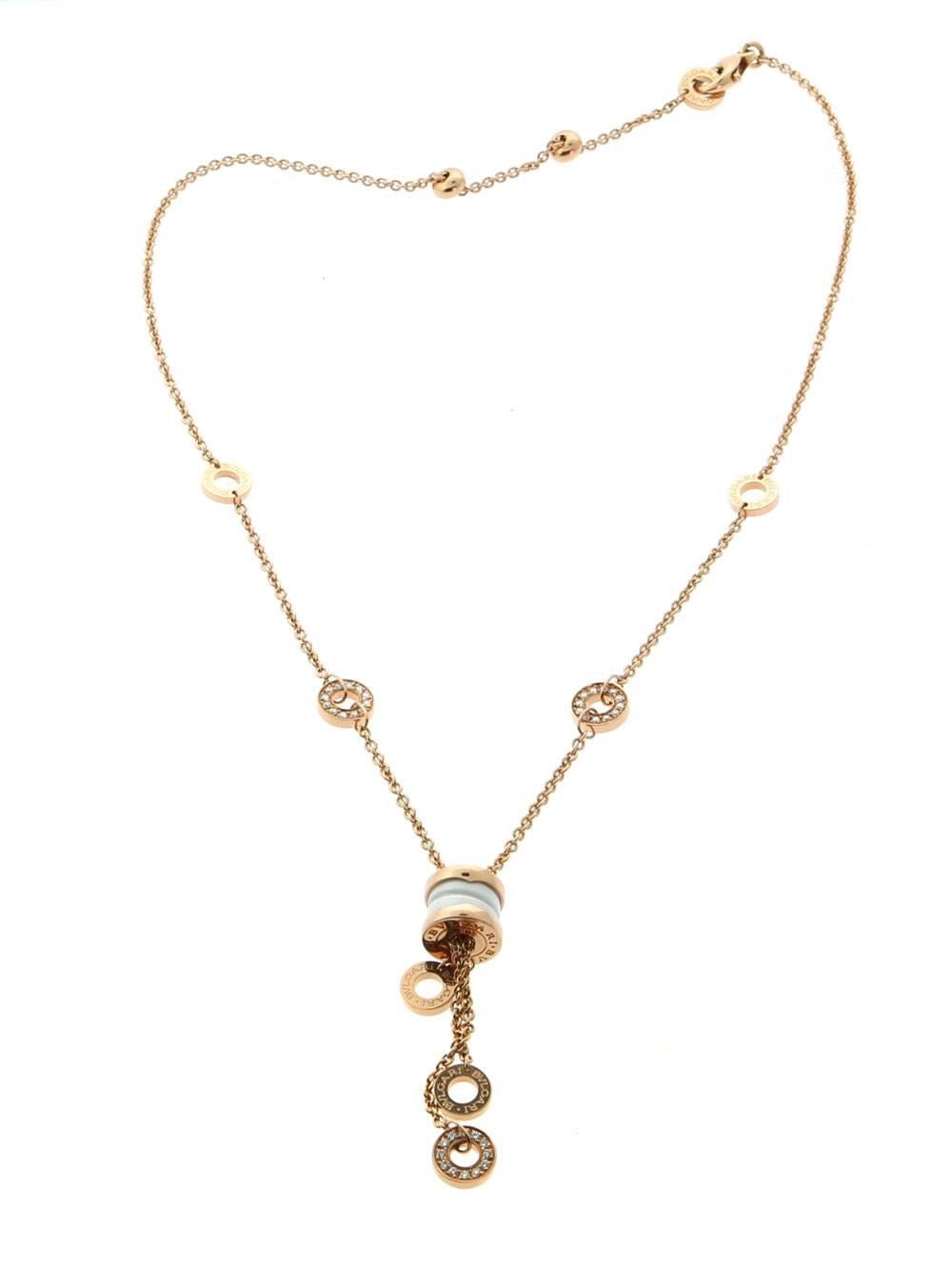 The Bulgari Ceramic Diamond Necklace from the B.Zero 1 collection is the perfect complement to an evening gown, a work pantsuit or even jeans and a tee shirt. With this elegant necklace in your jewelry box, you’ll have a dependable go-to piece. To