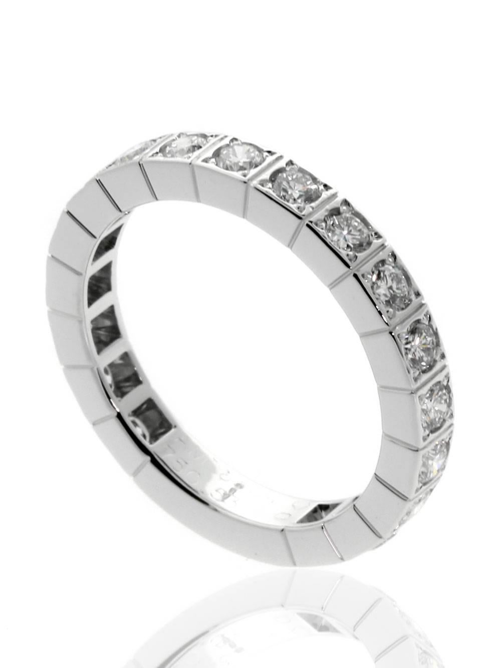 Cartier continue their proud legacy with this 18k White Gold ring from their Lanieres collection. With a sleek, timeless design and 18 Brilliant Cut Diamonds to spice things up, this band-style ring is the culmination of centuries’ worth of