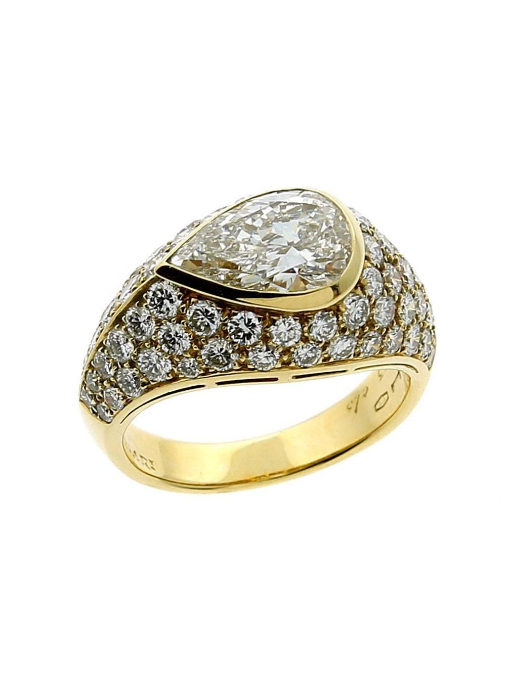 Bulgari Magnificent Pear Diamond Gold Ring In Excellent Condition In Feasterville, PA