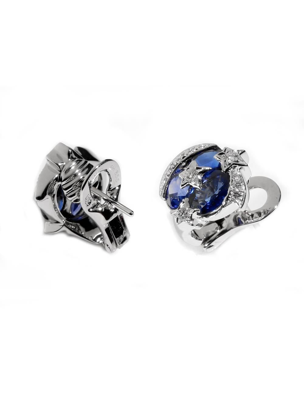 A chic pair of authentic Chanel Comete earrings featuring sapphires and diamonds,Diamonds formed into stars add the Chanel touch of class!

Dimensions: 1/2″ in diameter

Inventory ID: 0000041
