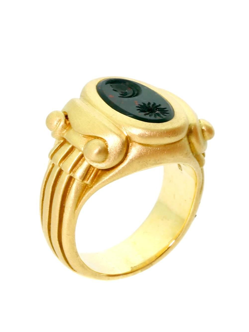 Kieselstein Cord Bloodstone Gold Ring In Excellent Condition In Feasterville, PA