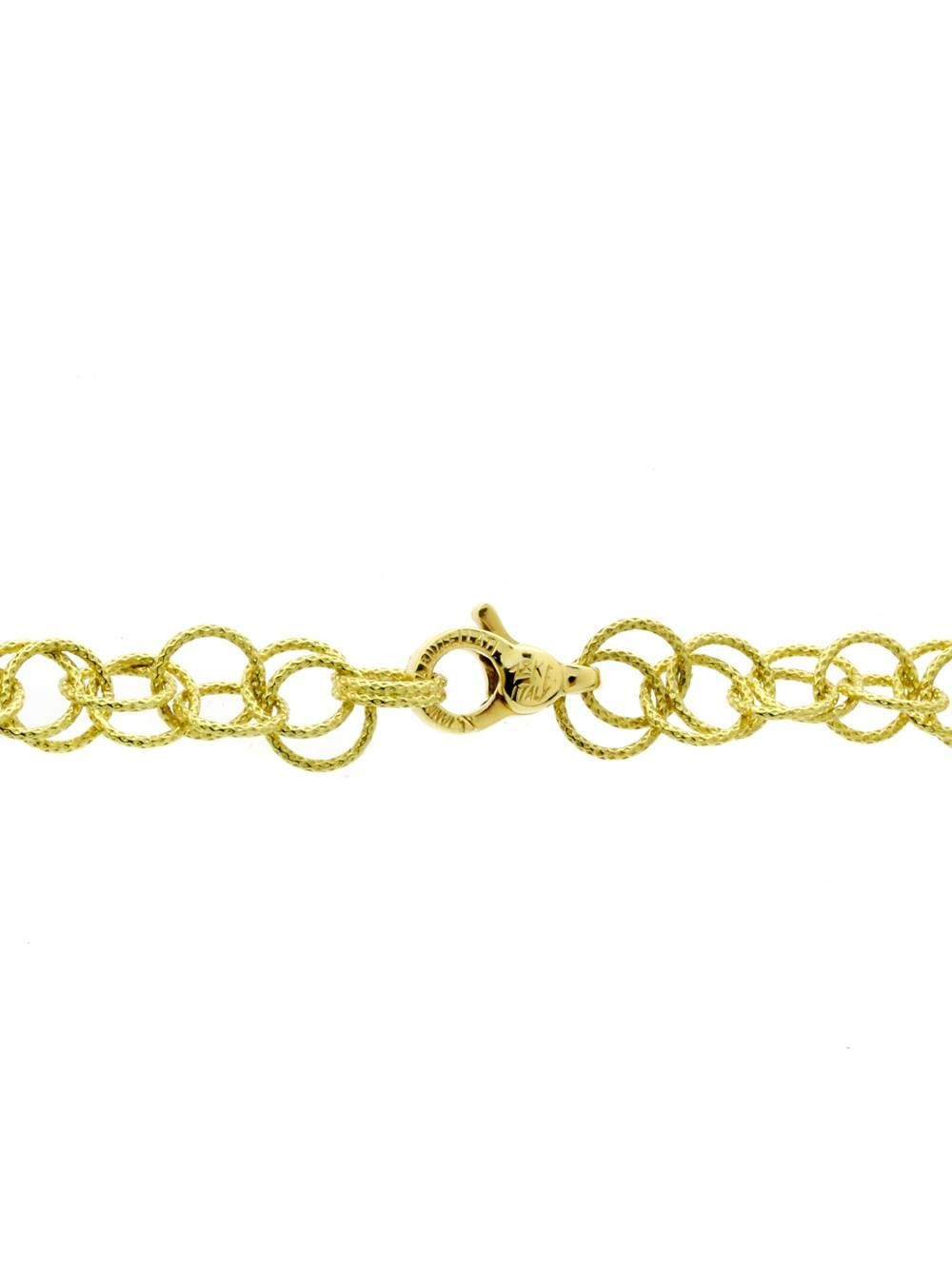 A stunning hand made necklace by Buccellati featuring a double link pattern crafted in 18k yellow gold. A sophisticated yet light and airy necklace perfect for everyday wear. By adding this tasteful necklace to your jewelry collection, you’ll have
