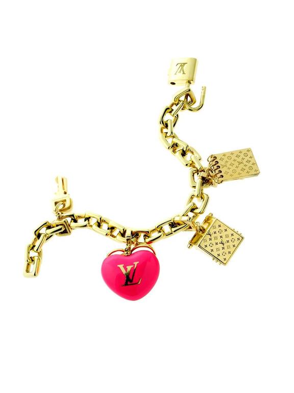 Louis Vuitton Diamond Gold Charm Padlock Bracelet at 1stDibs louis