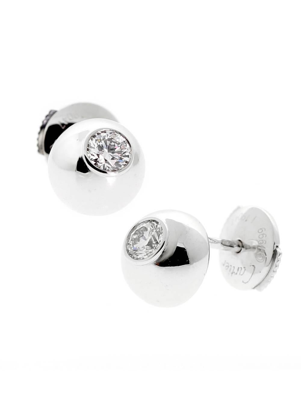 A chic pair of Cartier diamond stud earrings set in 18k white gold. The diamonds have a total weight of .42ct and are VS quality F-G Color.

Inventory ID: 0000328
