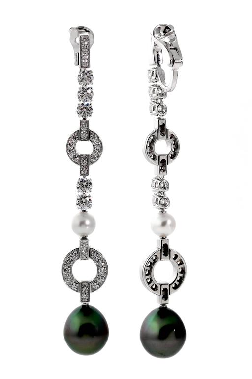 Cartier Himalia Pearl Diamond White Gold Earrings At 1stdibs A Stunning Pair Of Cartier Diamond Drop Earrings Featuring White And Black Pearls Crafted In 18k