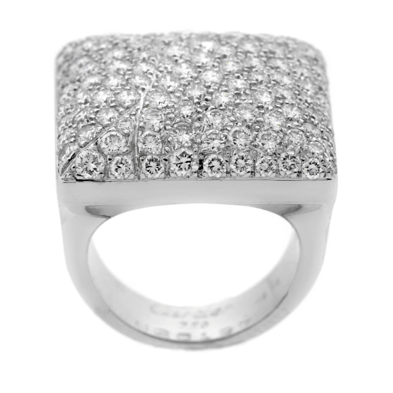 A fabulous authentic Cartier ring adorned with 3.5cts appx of the finest Cartier round brilliant cut diamonds set in 18k white gold.

Size: 48 / US 4 1/2 ( Resizeable)
Dimensions: .80″ Inches

Inventory ID: 0000138