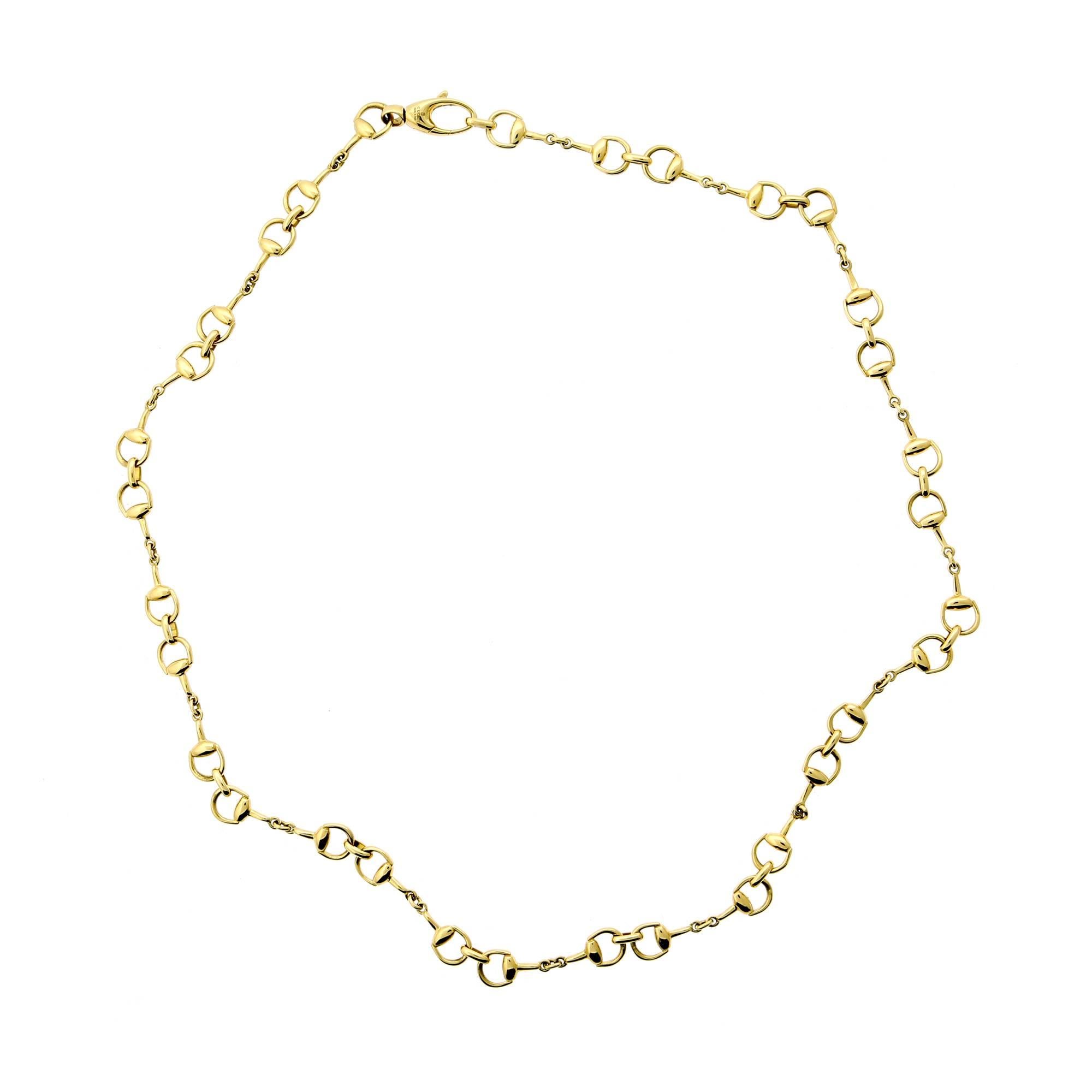 An iconic Gucci necklace featuring the Horsebit motif crafted in 18k yellow gold.
Necklace length 16".

Inventory ID: 0000283