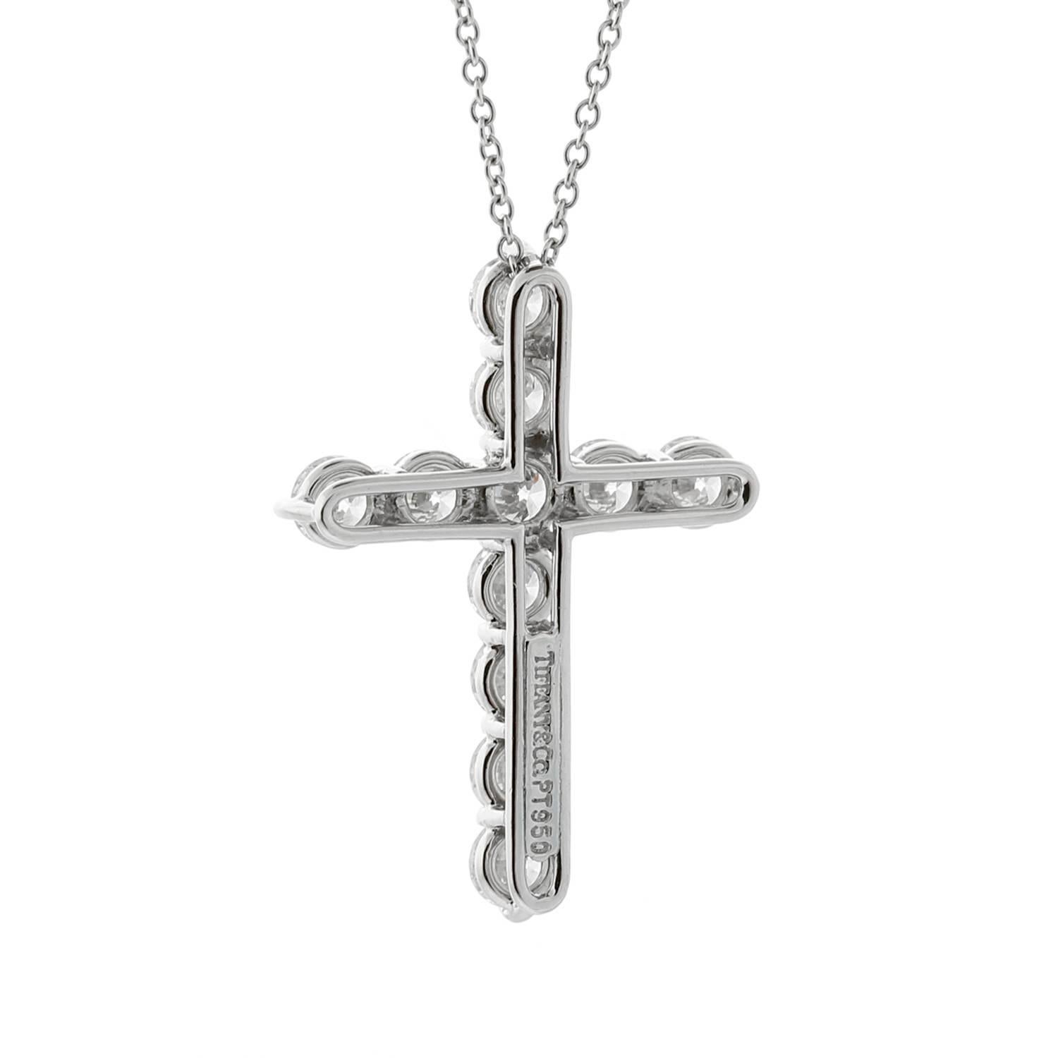 A fabulous Tiffany & Co diamond cross necklace set with 1.71ct of the finest Tiffany & Co round brilliant cut diamonds in platinum.