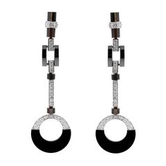 Cartier Diamond Black Ceramic Drop Necklace Suite