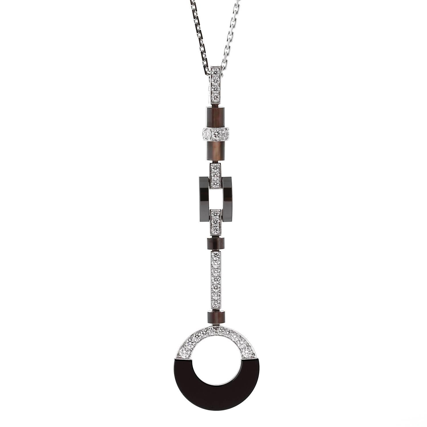 Cartier Suite aus schwarzer Keramik-Tropfen-Halskette mit Diamanten (Gemischter Schliff) im Angebot