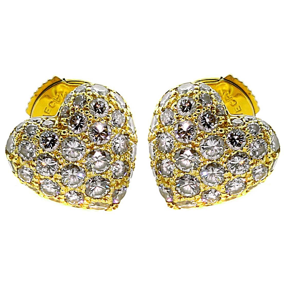 Cartier Heart Diamond Gold Earrings