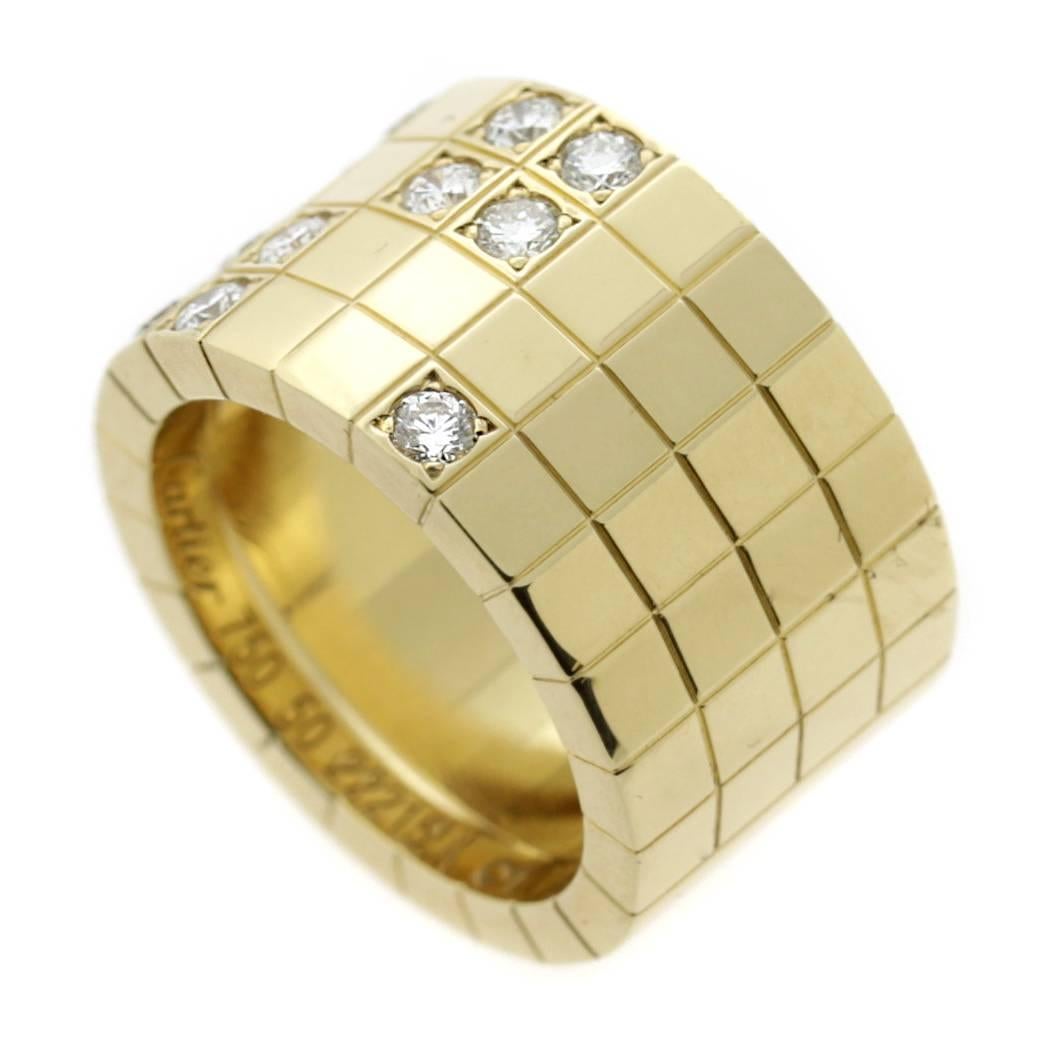 A fabulous authentic Cartier band featuring the finest Cartier round brilliant cut diamonds in 18k yellow gold.

Size: US 5 1/4 / EU 50
Ring Width: .49″ Inches Wide

Inventory ID: 0000128