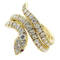 Vintage Cartier Ruby Diamond Gold Snake Ring