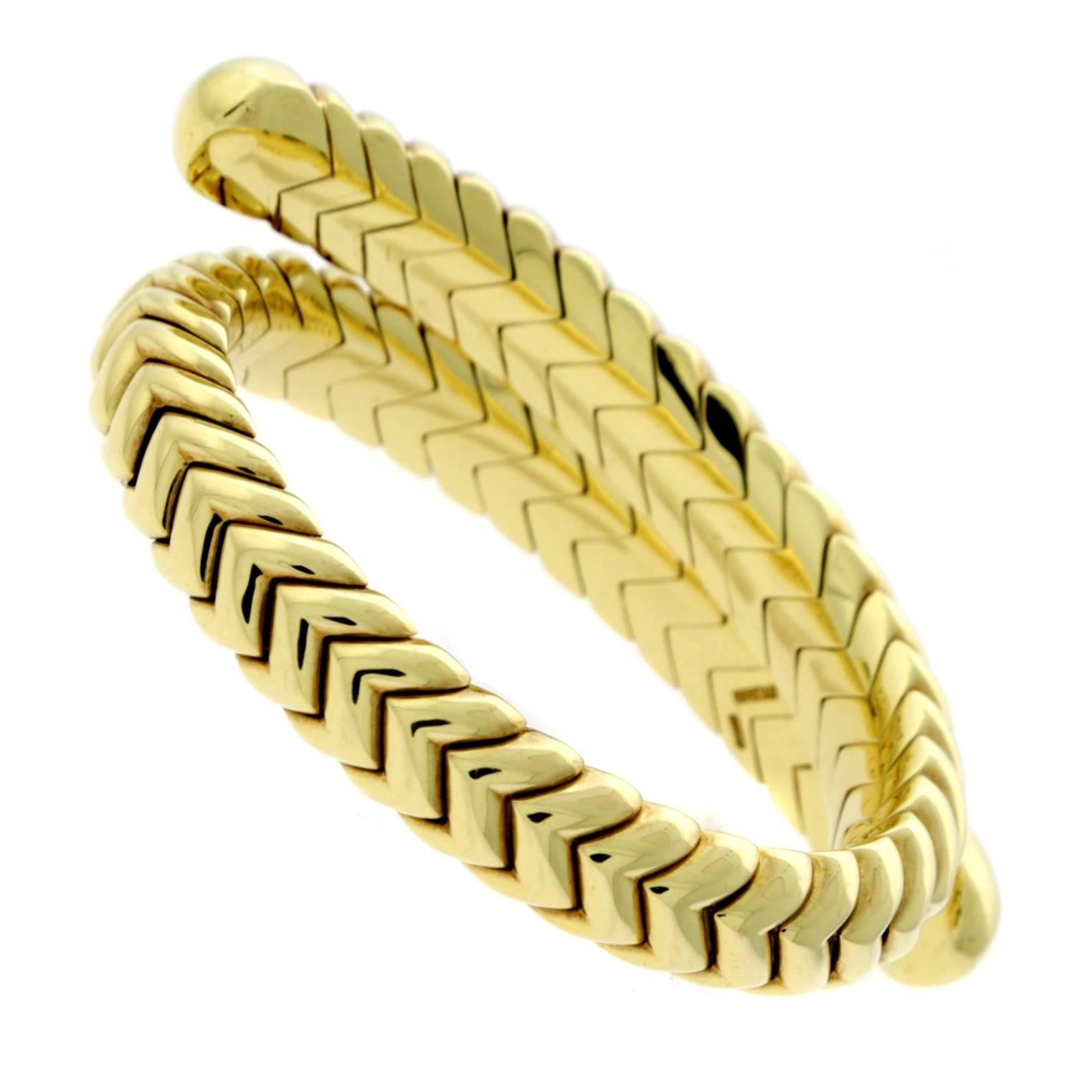 Bulgari Spiga Gold Wrap Bracelet In Excellent Condition In Feasterville, PA